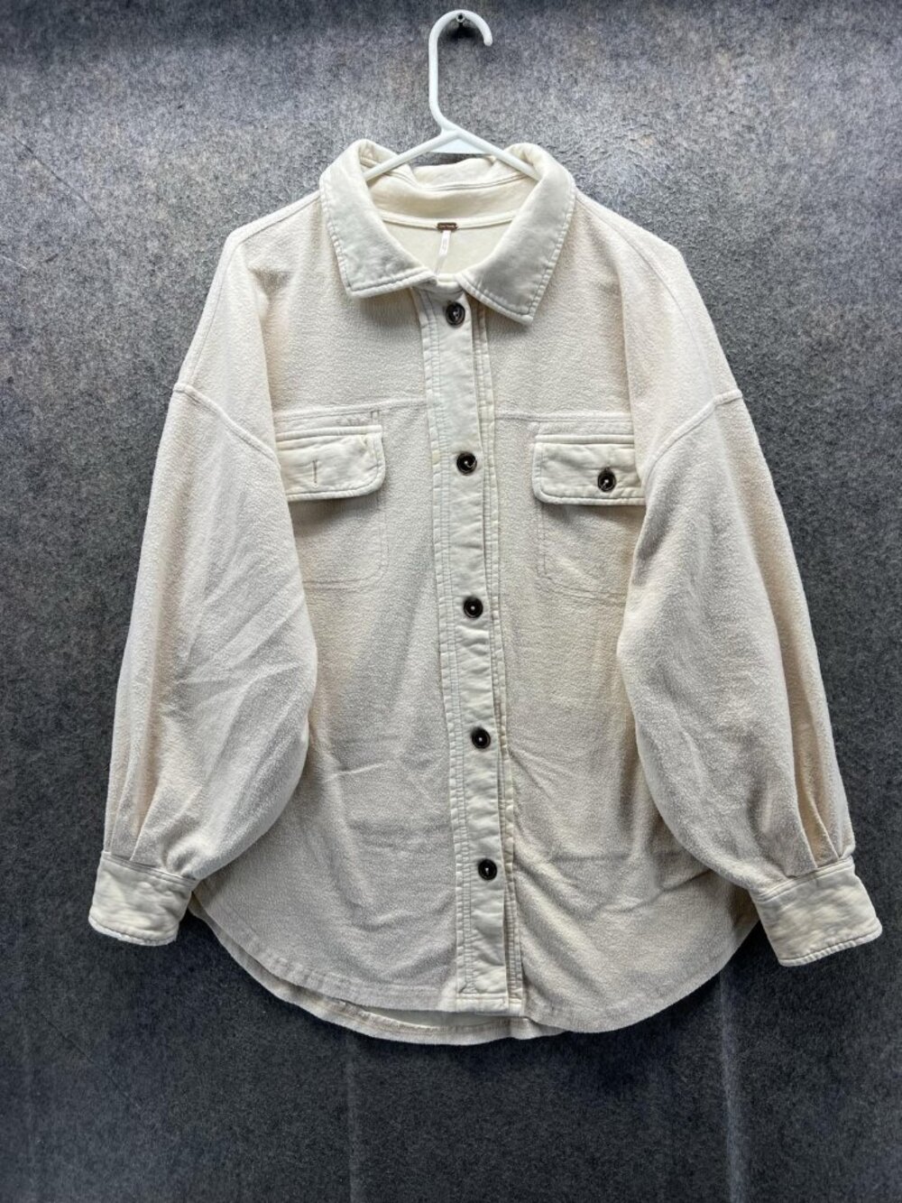 Free People Jacket Women Small White Fleece Button Front Collared Pockets